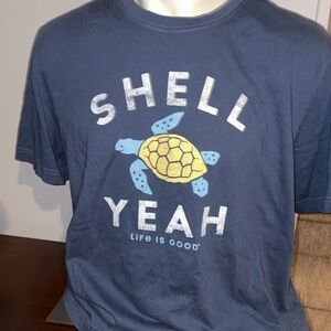 Life Is Good Blue Men's T-Shirt “SHELL YEAH” Turtle Tee Large
